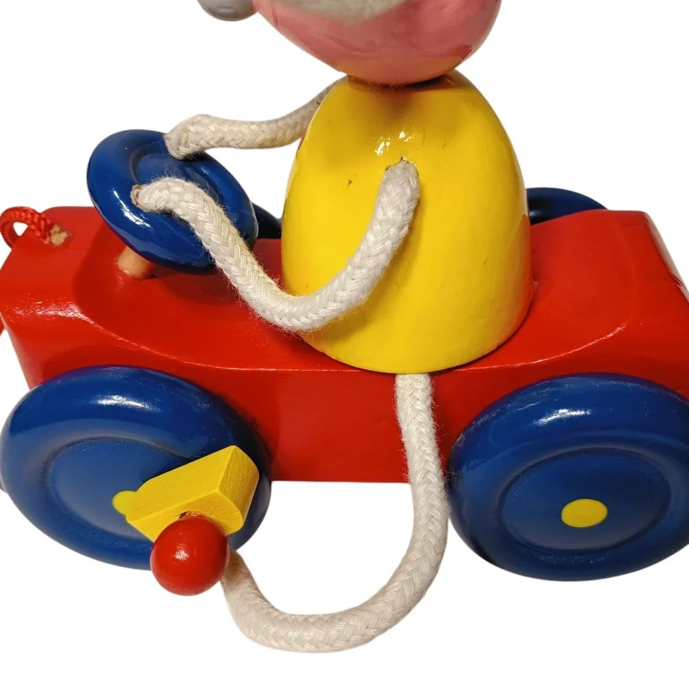 Vintage Toy Pull‎ Along Mouse Wooden Tricycle Bike Colorful Felt Ears